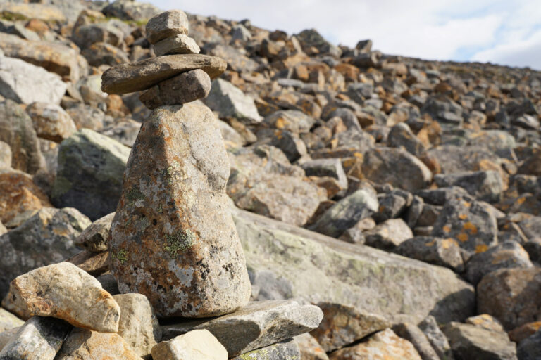 Avoid building your own cairns, as they can mislead others and take them off the correct route. Historically, cairns have been a source of safety when a fog or storm hit. © Pauliina Toivanen